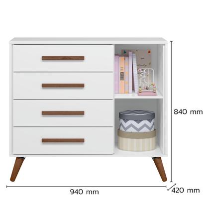 Imagem de Quarto de Bebê Completo Retrô com Berço, Cômoda e Guarda Roupa Com Pés Palito