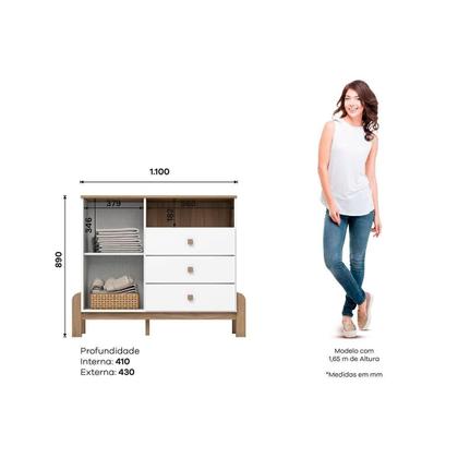 Imagem de Quarto de Bebê Completo Ternura 3 Peças (1 Guarda Roupa + 1 Berço + 1 Cômoda) QI79 Branco/Jequitiba - Henn