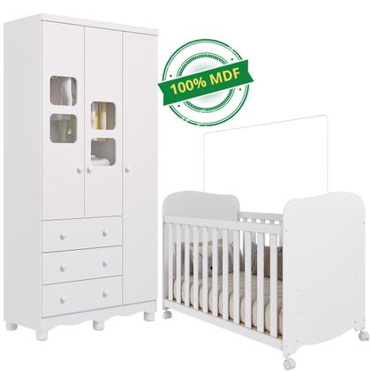 Imagem de Quarto de Bebê Completo Uli com Guarda Roupa 3 Portas 3 Gavetas e Berço Americano MDF