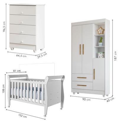 Imagem de Quarto de Bebê Completo Zara 100% Mdf 3 Portas 6 Gavetas Branco 5428 - Tigus Baby
