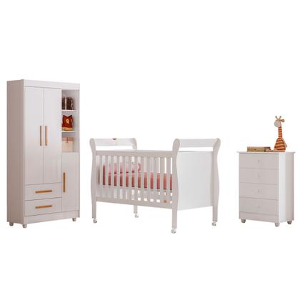 Imagem de Quarto de Bebê Completo Zara 100% Mdf 3 Portas 6 Gavetas Branco 5429 - Tigus Baby