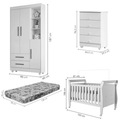 Imagem de Quarto de Bebê Completo Zara 100% Mdf 3 Portas 6 Gavetas Branco 5429 - Tigus Baby