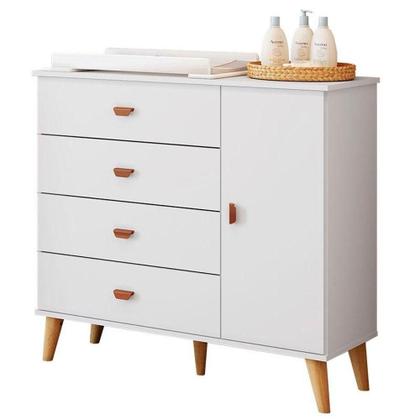 Imagem de Quarto De Bebê Duda Com Berço Americano Ludmila Branco Acetinado Bétula E Colchão Ortobom