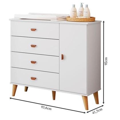 Imagem de Quarto de Bebê Duda com Berço Americano Ludmila Branco Acetinado Bétula e Colchão Ortobom - Carolina