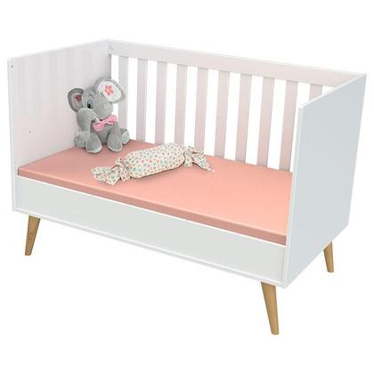 Imagem de Quarto de Bebê Duda com Berço Americano Ludmila Branco Acetinado Bétula e Colchão Ortobom - Carolina