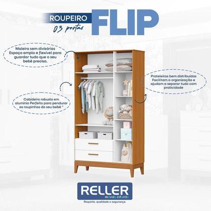 Imagem de Quarto de Bebê Flip Branco Acetinado Savana com Colchão Gazin - Reller