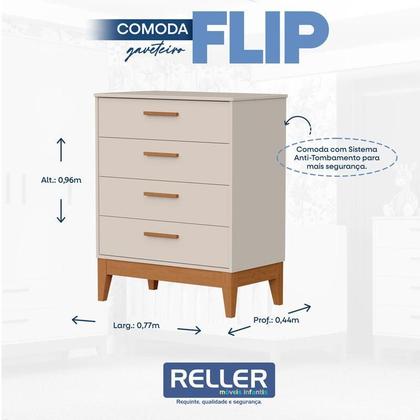 Imagem de Quarto de Bebê Flip com Cômoda Gaveteiro Areia Acetinado com Colchão Ortobom - Reller