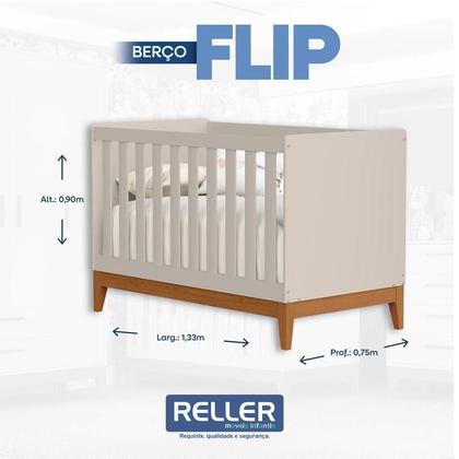 Imagem de Quarto de Bebê Flip com Cômoda Gaveteiro Areia Acetinado com Colchão Ortobom - Reller