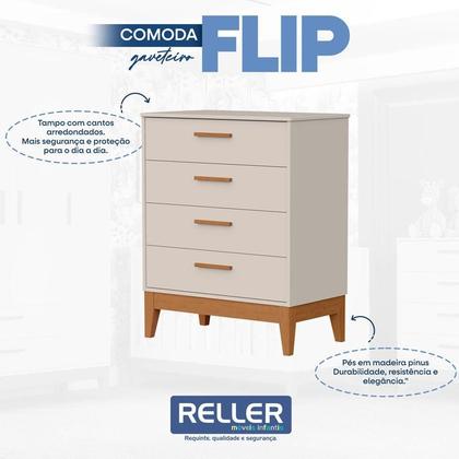 Imagem de Quarto de Bebê Flip com Cômoda Gaveteiro Areia Acetinado com Colchão - Reller