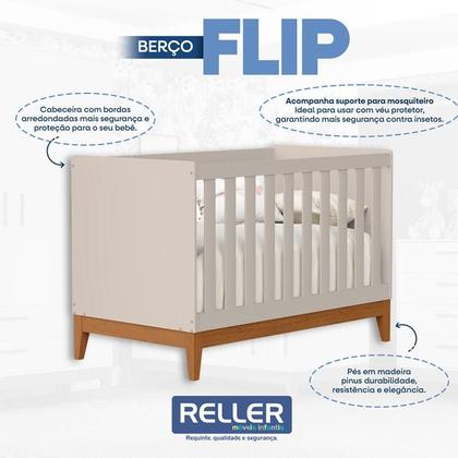 Imagem de Quarto de Bebê Flip com Cômoda Gaveteiro Areia Acetinado com Colchão - Reller