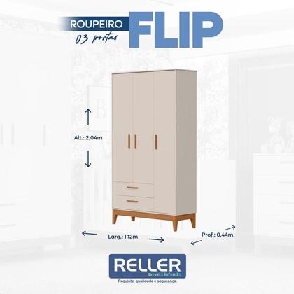 Imagem de Quarto de Bebê Flip com Cômoda Gaveteiro Areia Acetinado com Colchão - Reller