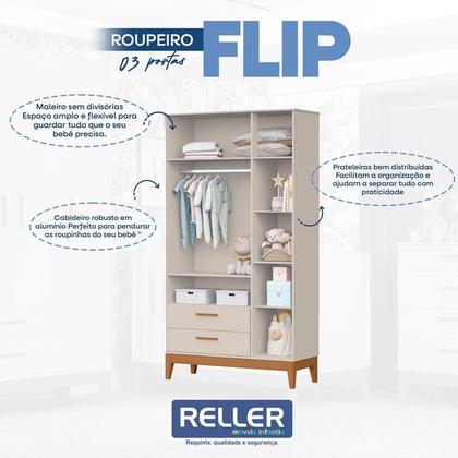 Imagem de Quarto de Bebê Flip com Cômoda Gaveteiro Areia Acetinado com Colchão - Reller