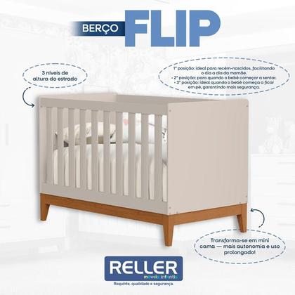 Imagem de Quarto de Bebê Flip com Cômoda Gaveteiro Areia Acetinado com Colchão - Reller