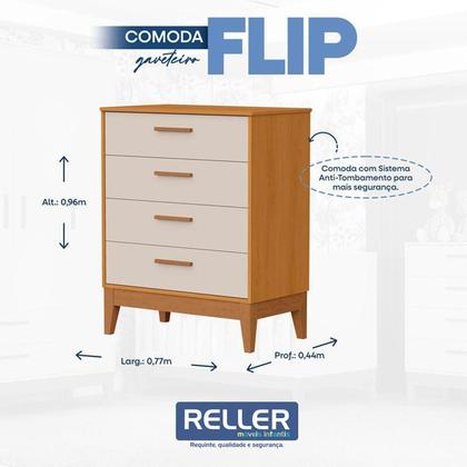Imagem de Quarto de Bebê Flip com Cômoda Gaveteiro Areia Acetinado Savana com Colchão - Reller