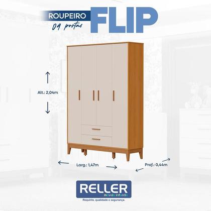 Imagem de Quarto de Bebê Flip com Cômoda Sapateira Areia Acetinado Savana com Colchão Ortobom - Reller