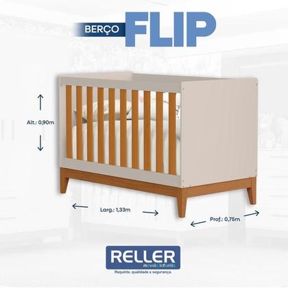 Imagem de Quarto de Bebê Flip com Cômoda Sapateira Areia Acetinado Savana com Colchão Ortobom - Reller