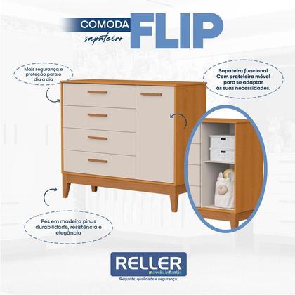 Imagem de Quarto de Bebê Flip com Cômoda Sapateira Areia Acetinado Savana com Colchão Ortobom - Reller