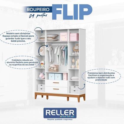 Imagem de Quarto de Bebê Flip com Cômoda Sapateira Branco Acetinado com Colchão Ortobom - Reller