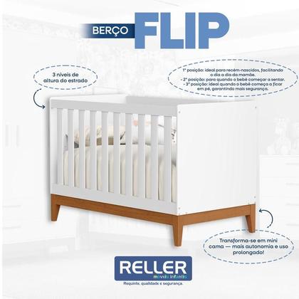 Imagem de Quarto de Bebê Flip com Cômoda Sapateira Branco Acetinado com Colchão Ortobom - Reller