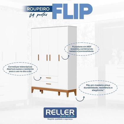 Imagem de Quarto de Bebê Flip com Cômoda Sapateira Branco Acetinado com Colchão Ortobom - Reller