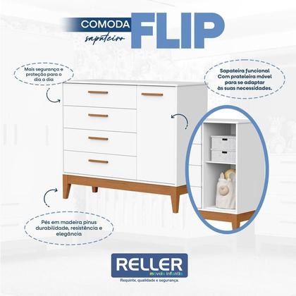 Imagem de Quarto de Bebê Flip com Cômoda Sapateira Branco Acetinado - Reller