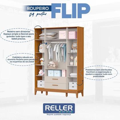 Imagem de Quarto de Bebê Flip Guarda Roupa 4 Portas Areia Acetinado Savana com Colchão Gazin - Reller