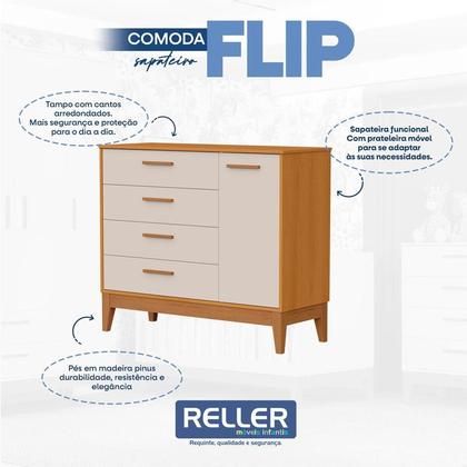 Imagem de Quarto de Bebê Flip Guarda Roupa 4 Portas Areia Acetinado Savana com Colchão Gazin - Reller