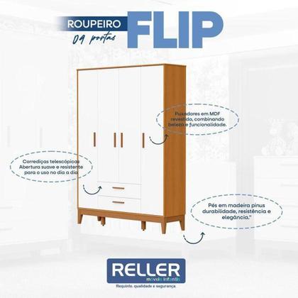 Imagem de Quarto De Bebê Flip Guarda Roupa 4 Portas Branco Acetinado Savana Com Colchão Gazin - Reller