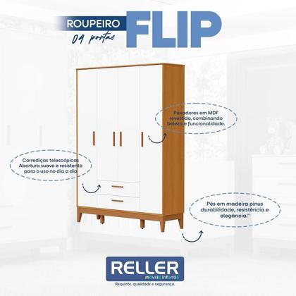 Imagem de Quarto de Bebê Flip Guarda Roupa 4 Portas Branco Acetinado Savana com Colchão Gazin - Reller