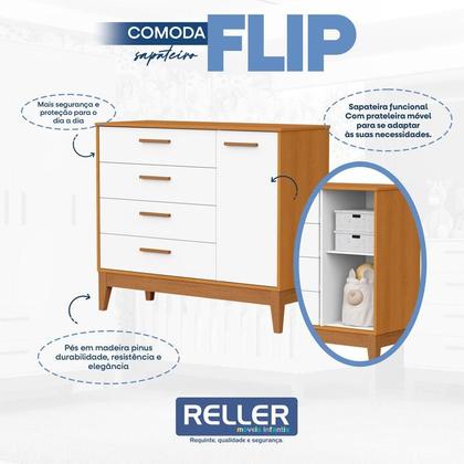 Imagem de Quarto de Bebê Flip Guarda Roupa 4 Portas Branco Acetinado Savana com Colchão Gazin - Reller