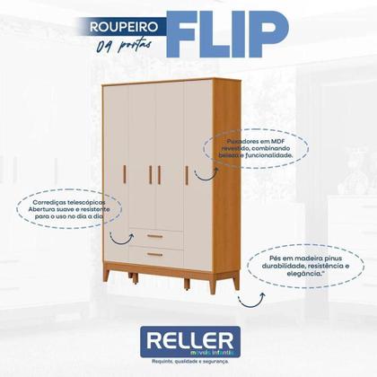 Imagem de Quarto De Bebê Flip Guarda Roupa 4p Areia Acetinado Savana Com Colchão - Reller