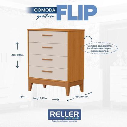 Imagem de Quarto De Bebê Flip Guarda Roupa 4p Areia Acetinado Savana Com Colchão - Reller