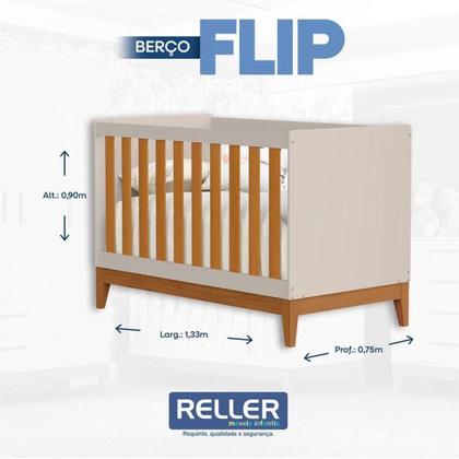Imagem de Quarto De Bebê Flip Guarda Roupa 4p Areia Acetinado Savana Com Colchão - Reller