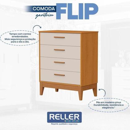 Imagem de Quarto De Bebê Flip Guarda Roupa 4p Areia Acetinado Savana Com Colchão - Reller