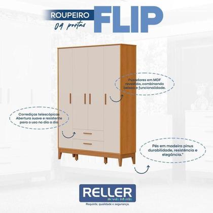 Imagem de Quarto De Bebê Flip Guarda Roupa 4p Areia Acetinado Savana Com Colchão - Reller