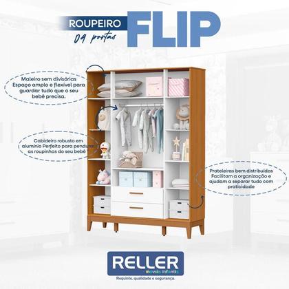 Imagem de Quarto de Bebê Flip Guarda Roupa 4P Branco Acetinado Savana com Colchão - Reller