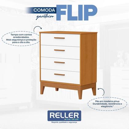 Imagem de Quarto de Bebê Flip Guarda Roupa 4P Branco Acetinado Savana com Colchão - Reller