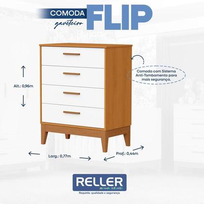 Imagem de Quarto de Bebê Flip Guarda Roupa 4P Branco Acetinado Savana com Colchão - Reller