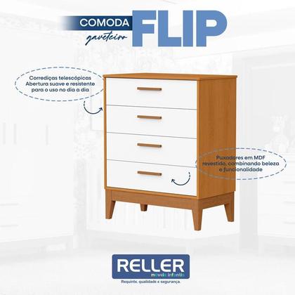 Imagem de Quarto de Bebê Flip Guarda Roupa 4P Branco Acetinado Savana com Colchão - Reller