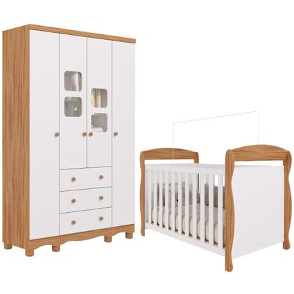 Imagem de Quarto de Bebê Gêmeos 2 Berços Americano Marquesa Guarda Roupas 4 Portas Uli 100%MDF