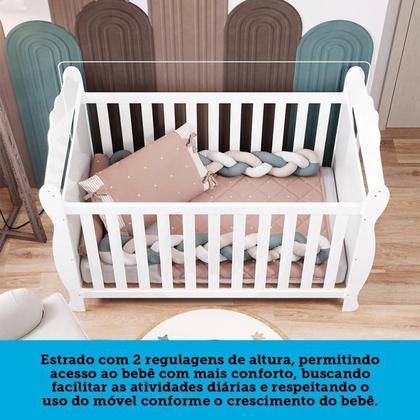 Imagem de Quarto de Bebê Guarda Roupa 3 Portas Cômoda e Berço Americano Cocada Espresso Móveis Branco Brilho