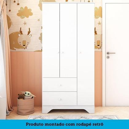Imagem de Quarto de Bebê Guarda Roupa 3 Portas Cômoda e Berço Americano Cocada Espresso Móveis Branco Brilho