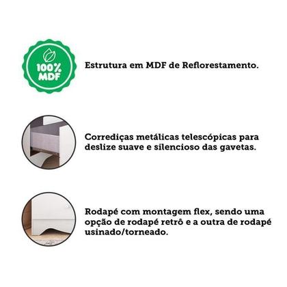 Imagem de Quarto de Bebê Guarda Roupa 3 Portas Cômoda e Berço Americano Cocada Espresso Móveis Branco Brilho