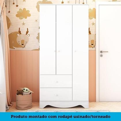 Imagem de Quarto de Bebê Guarda Roupa 3 Portas Cômoda e Berço Americano Cocada Espresso Móveis Branco Brilho