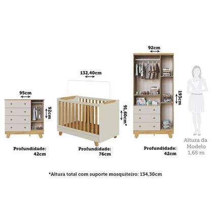 Imagem de Quarto de Bebê Guarda Roupa 3 Portas Cômoda e Berço Minicama 4 em 1 Levy 100% MDF Espresso Móveis