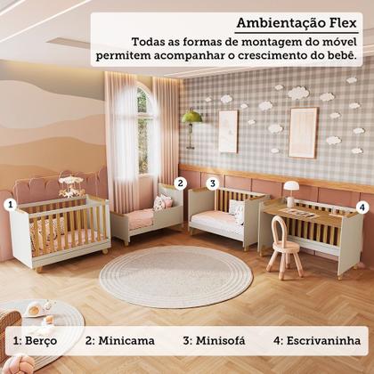 Imagem de Quarto de Bebê Guarda Roupa 3 Portas Cômoda e Berço Minicama 4 em 1 Levy 100% MDF Espresso Móveis