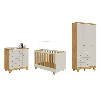 Imagem de Quarto de Bebê Guarda Roupa 3 Portas Cômoda e Berço Minicama 4 em 1 Levy 100% MDF Espresso Móveis