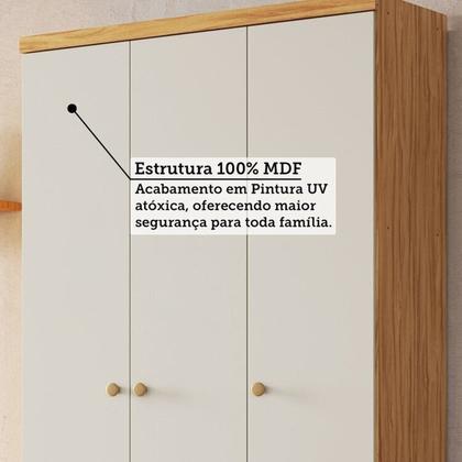 Imagem de Quarto de Bebê Guarda Roupa 3 Portas Cômoda e Berço Minicama 4 em 1 Levy 100% MDF Espresso Móveis