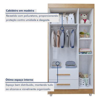Imagem de Quarto de Bebê Guarda Roupa 3 Portas e Berço Mini Cama 100% MDF com Colchão Nina Amadeirado/Branco