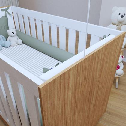 Imagem de Quarto de Bebê Guarda Roupa 3 Portas e Berço Mini Cama 100% MDF com Colchão Nina Amadeirado/Branco